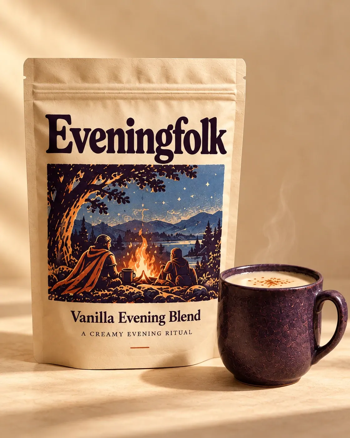 Vanilla Evening Blend concept pouch and mug