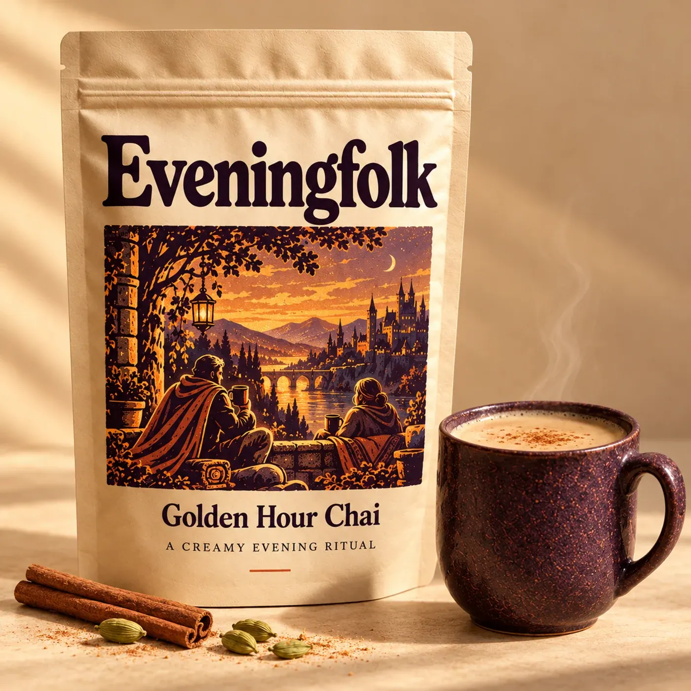 Golden Hour Chai concept pouch and mug